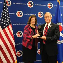 Senior Executive Vice President of the U.S. Chamber of Commerce Suzanne Clark presents Rep. Joe Wilson with the Spirit of Enterprise Award